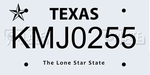 KMJ0255 Texas License Plate