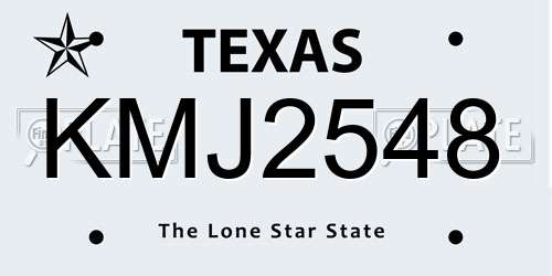 KMJ2548 Texas License Plate