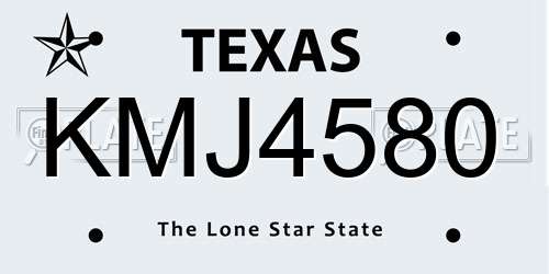 KMJ4580 Texas License Plate