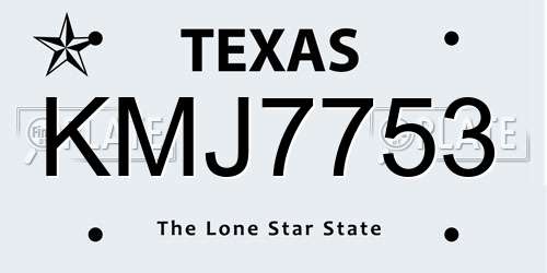 KMJ7753 Texas License Plate