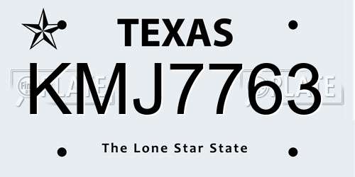 KMJ7763 Texas License Plate