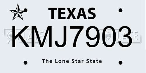 KMJ7903 Texas License Plate