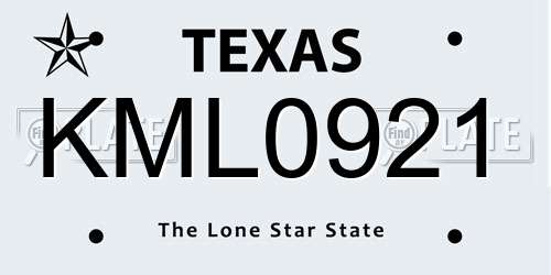 KML0921 Texas License Plate