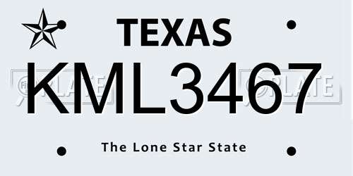 KML3467 Texas License Plate