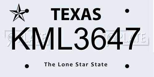 KML3647 Texas License Plate