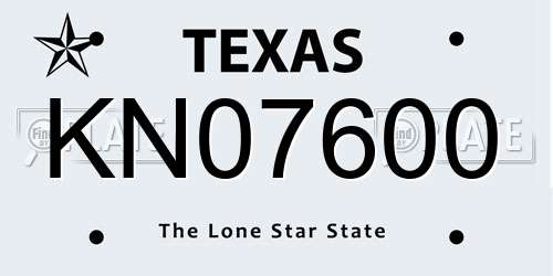 KN07600 Texas License Plate