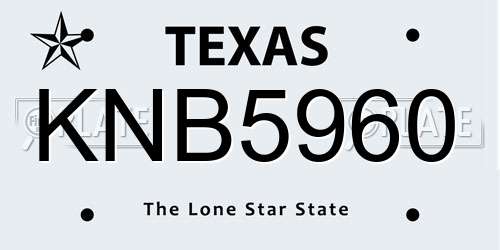 KNB5960 Texas License Plate