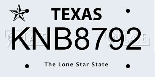 KNB8792 Texas License Plate