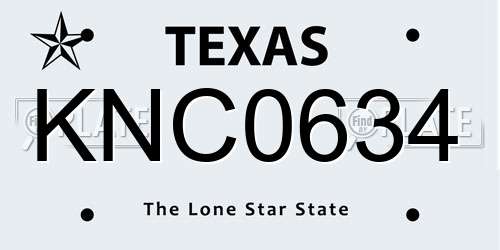 KNC0634 Texas License Plate