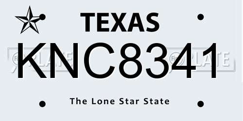 KNC8341 Texas License Plate