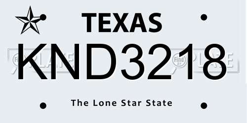KND3218 Texas License Plate