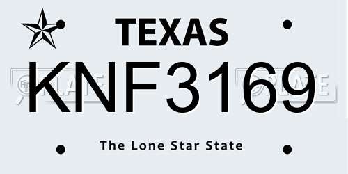 KNF3169 Texas License Plate