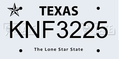 KNF3225 Texas License Plate
