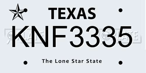 KNF3335 Texas License Plate