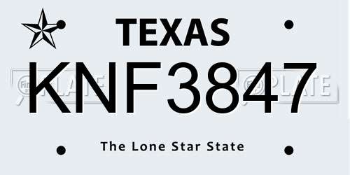 KNF3847 Texas License Plate