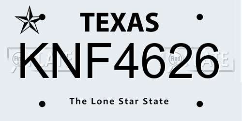 KNF4626 Texas License Plate