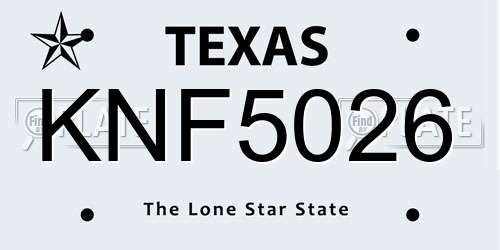KNF5026 Texas License Plate