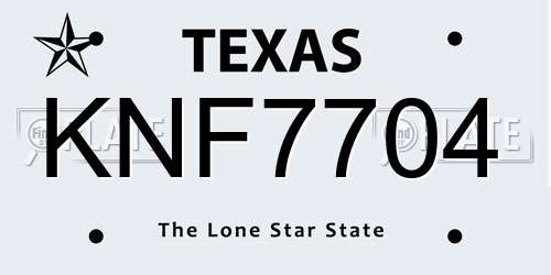 KNF7704 Texas License Plate