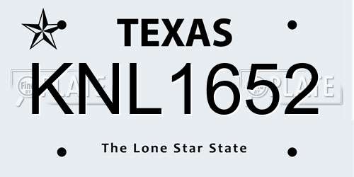 KNL1652 Texas License Plate