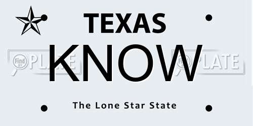 KNOW Texas License Plate