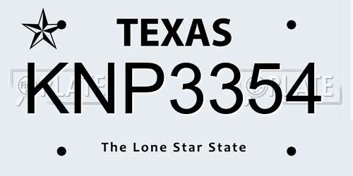 KNP3354 Texas License Plate