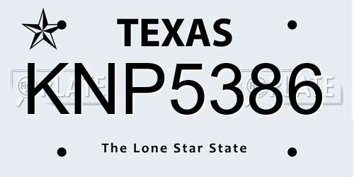 KNP5386 Texas License Plate