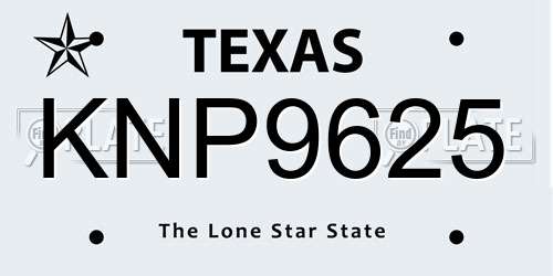 KNP9625 Texas License Plate