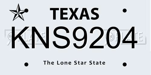 KNS9204 Texas License Plate