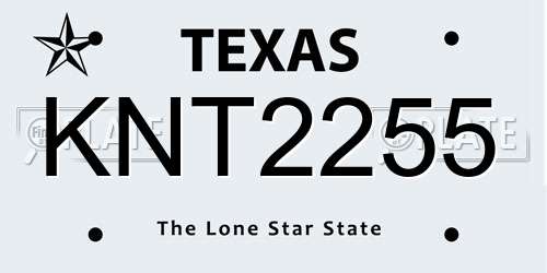 KNT2255 Texas License Plate