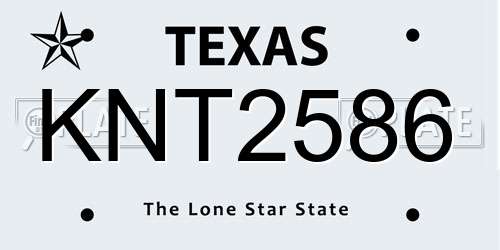 KNT2586 Texas License Plate