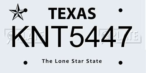 KNT5447 Texas License Plate