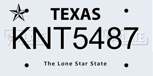 KNT5487 Texas License Plate