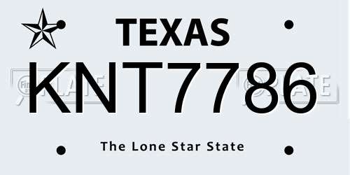 KNT7786 Texas License Plate