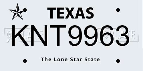 KNT9963 Texas License Plate