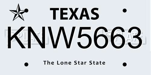 KNW5663 Texas License Plate