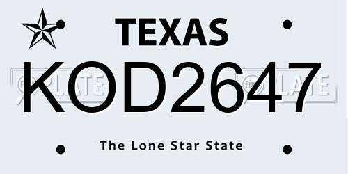 KOD2647 Texas License Plate