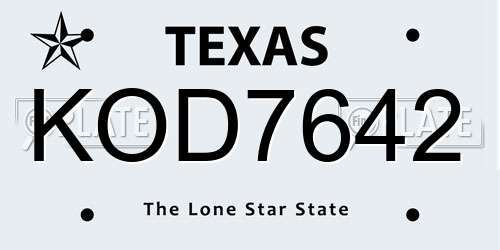 KOD7642 Texas License Plate