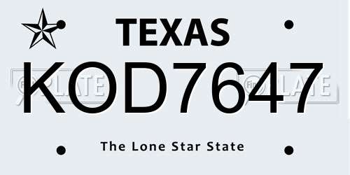 KOD7647 Texas License Plate