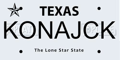 KONAJCK Texas License Plate