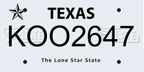 KOO2647 Texas License Plate