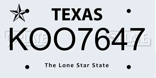 KOO7647 Texas License Plate