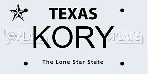 KORY Texas License Plate