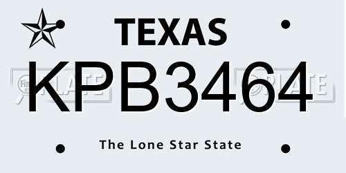 KPB3464 Texas License Plate