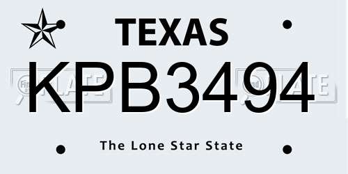 KPB3494 Texas License Plate