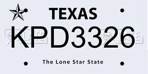 KPD3326 Texas License Plate