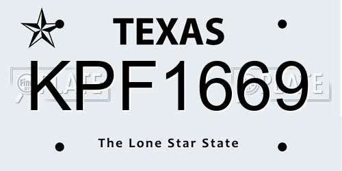 KPF1669 Texas License Plate