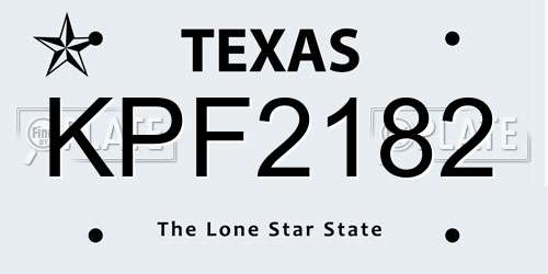 KPF2182 Texas License Plate