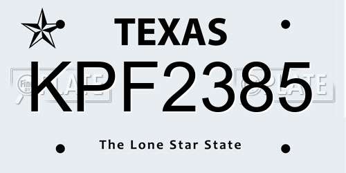 KPF2385 Texas License Plate