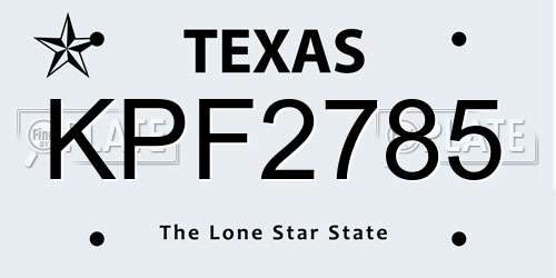 KPF2785 Texas License Plate