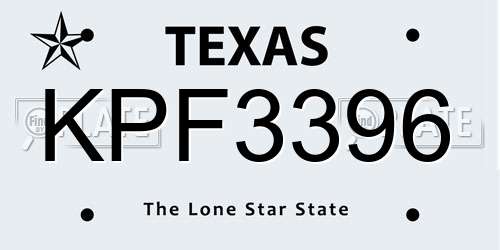 KPF3396 Texas License Plate